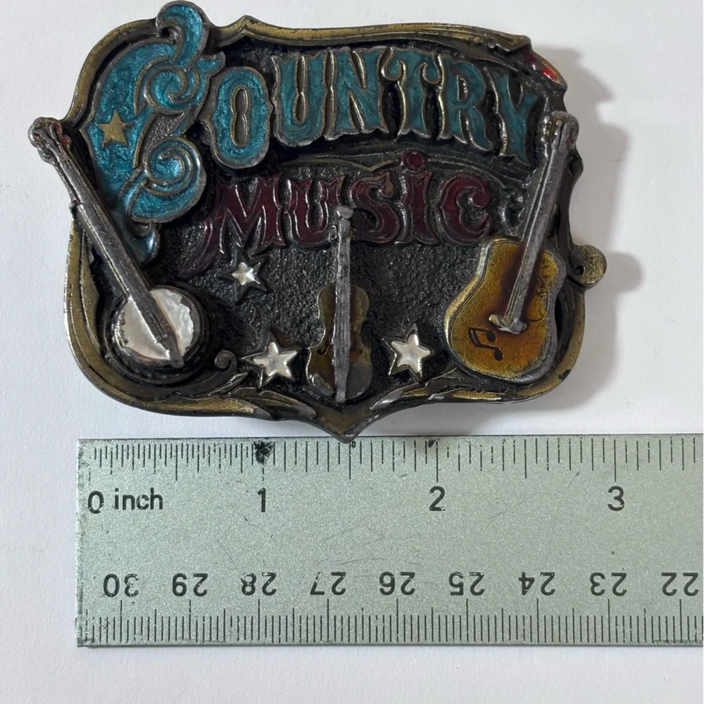 Vintage Country Music Belt Buckle 80's Western Bluegrass Cowboy Fiddle Banjo